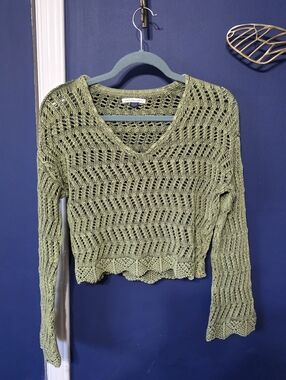 American Eagle Green Crochet Sweater Size XS